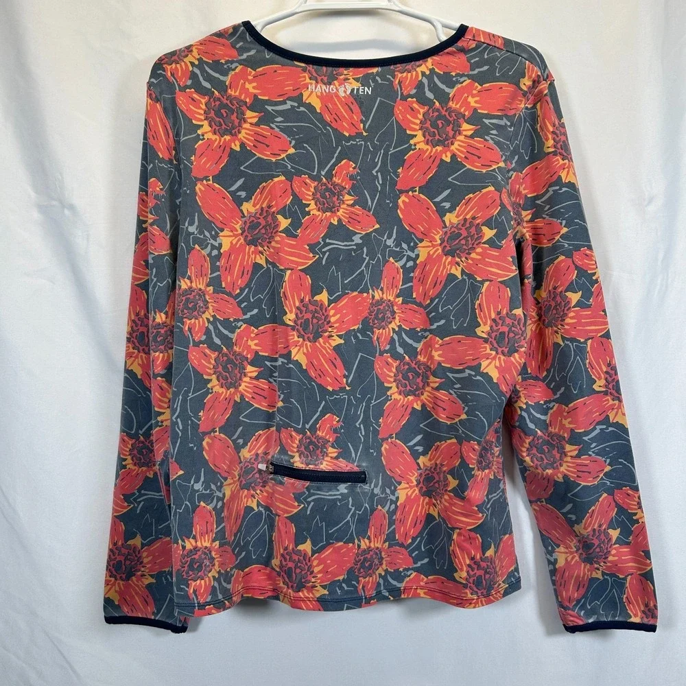Hang Ten Womens XL Long Sleeve Rashguard UPF 50+ Stretch Shirt Back Pocket Logo